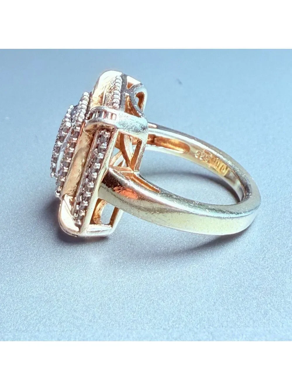 Pave 1.7 TCW Diamond Square Sterling Silver Gold Vermeil Cocktail Ring Heng Ngai